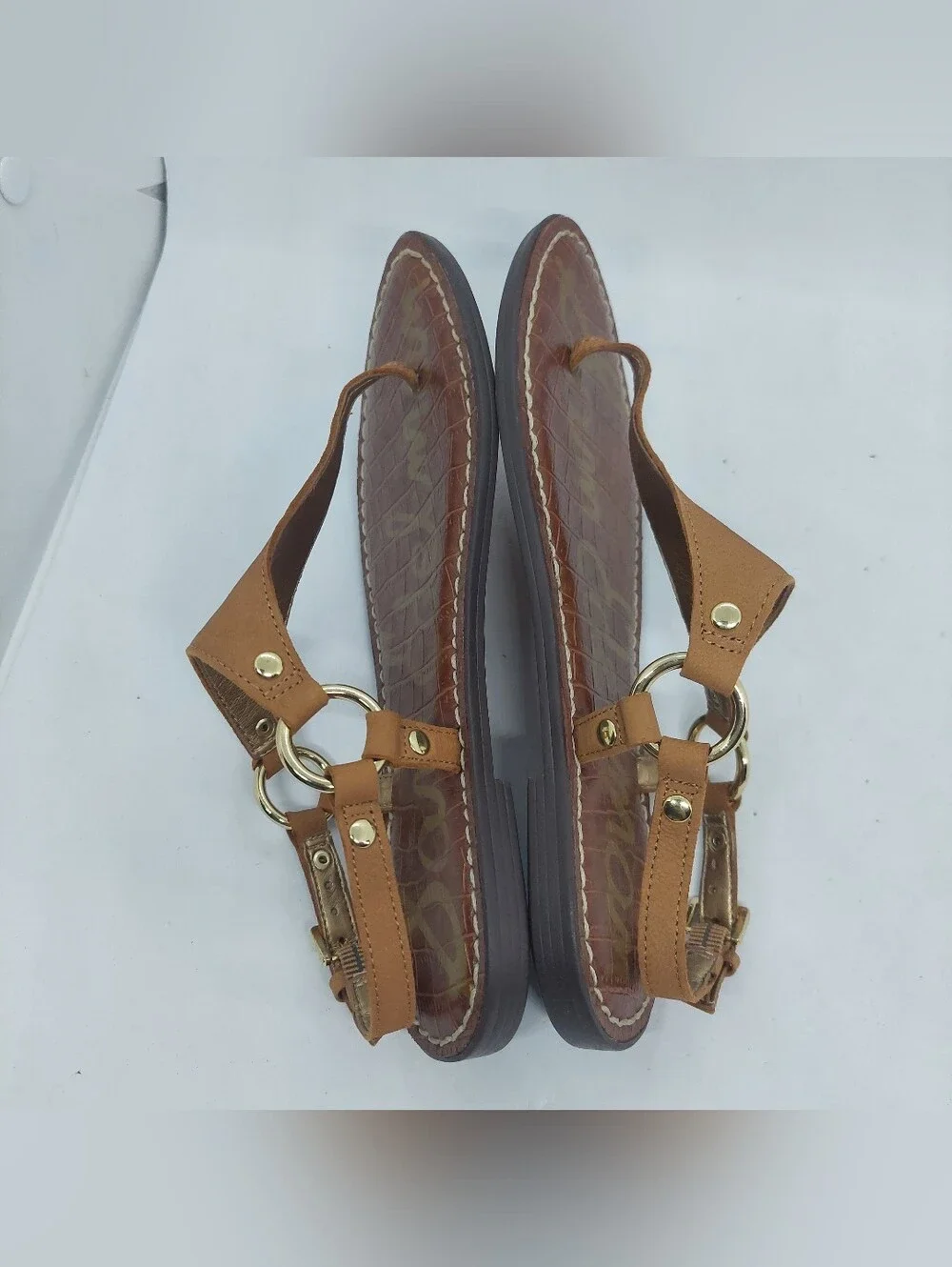 Sam Edelman Greta Sandals Brown Leather Thong Slingback Flats Womens Size 5.5M